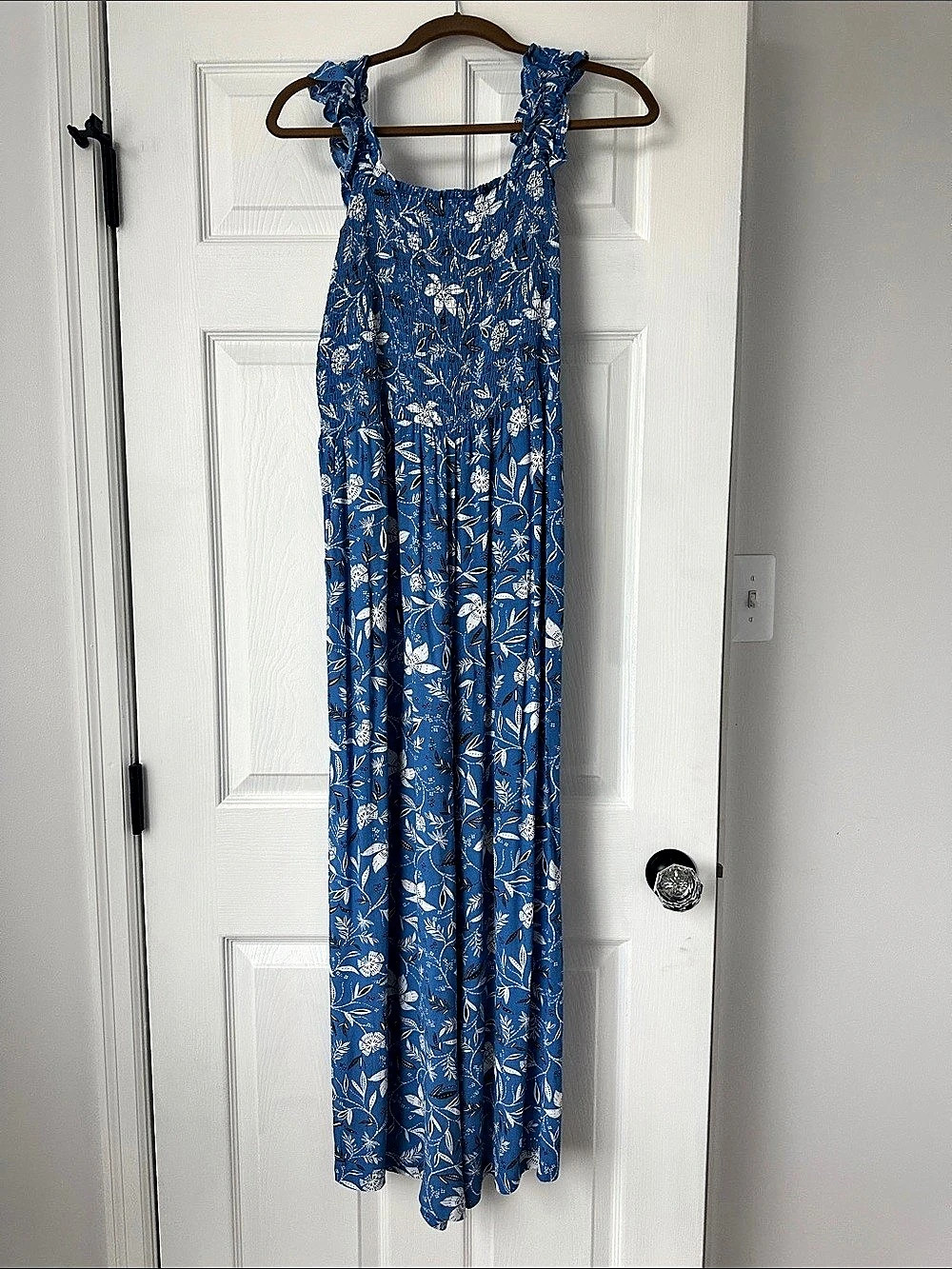 Smocked Jumpsuit Blue Floral